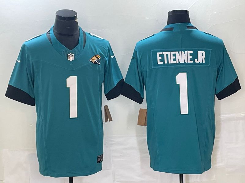 Men Jacksonville Jaguars #1 Travis Etienne Nike Green Vapor F.U.S.E. Limited NFL Jersey->san francisco 49ers->NFL Jersey